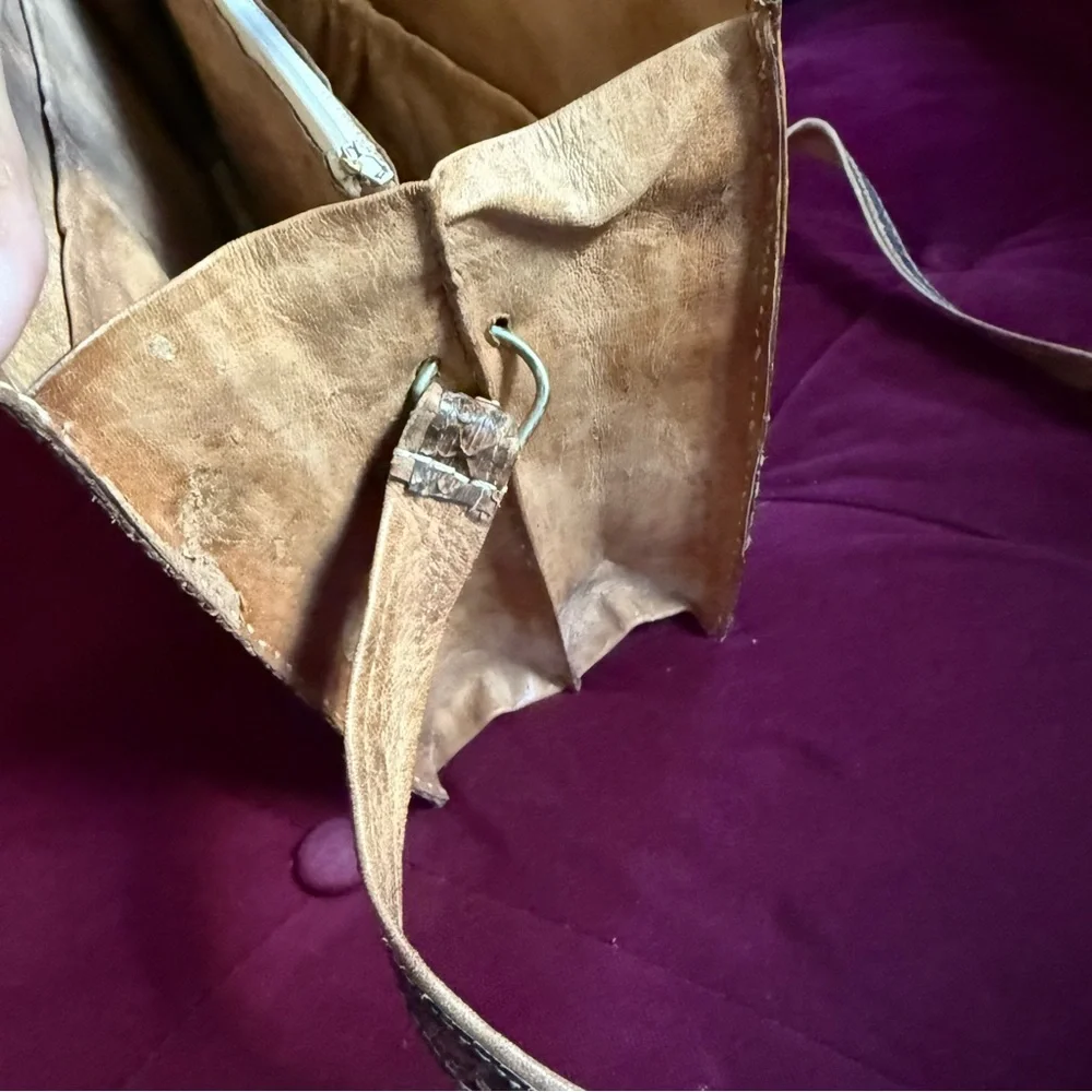 Vintage - Handmade Brown Snakeskin Accordion Clutch Shoulder Bag